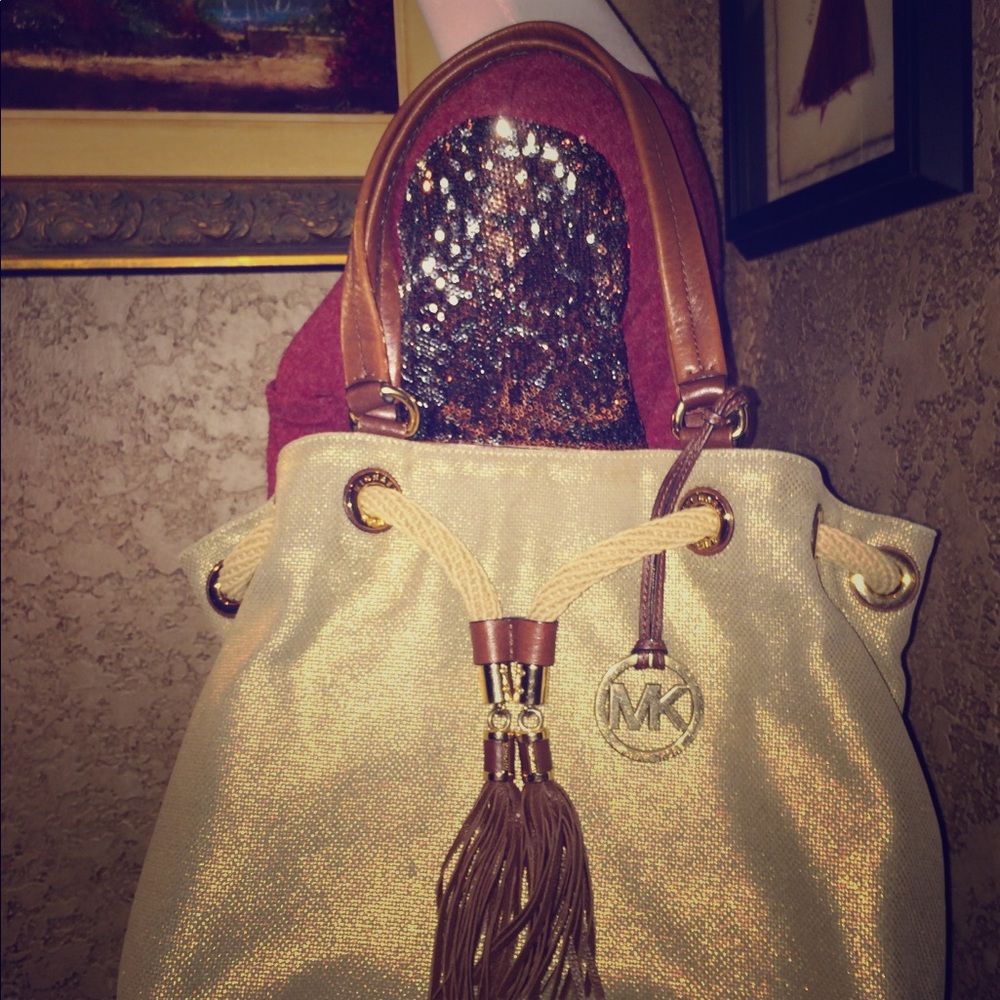 Michael Kors gold & brown satchel Purse